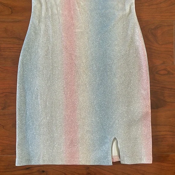 Jump Apparel Pastel Colored Spaghetti Strap Glitter Sparkly Mini Dress - Picture 3 of 10